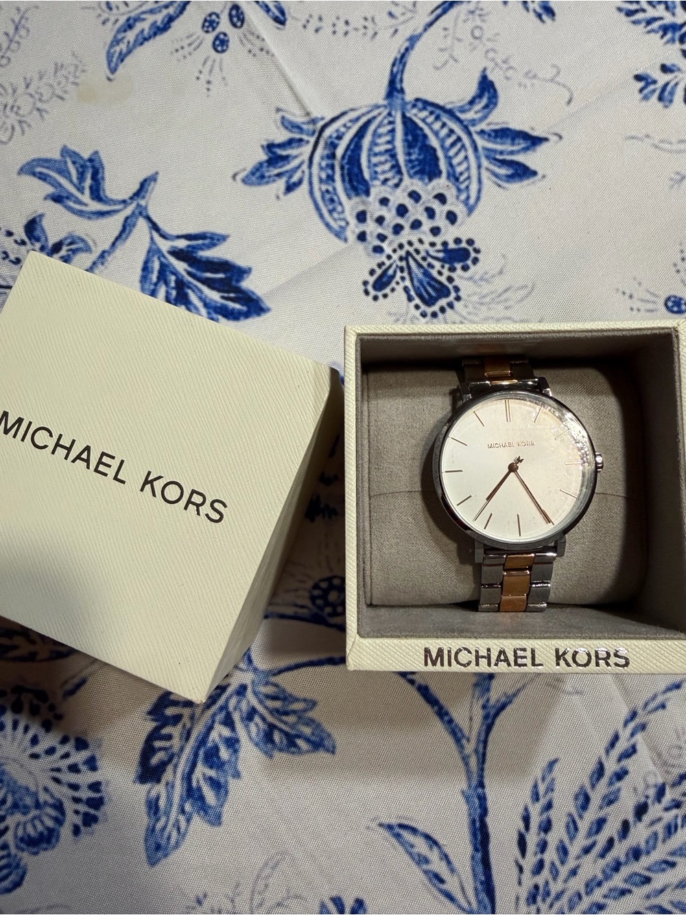 Michael Kors Two-Tone Silver and Rose Gold Men's Bracelet Watch